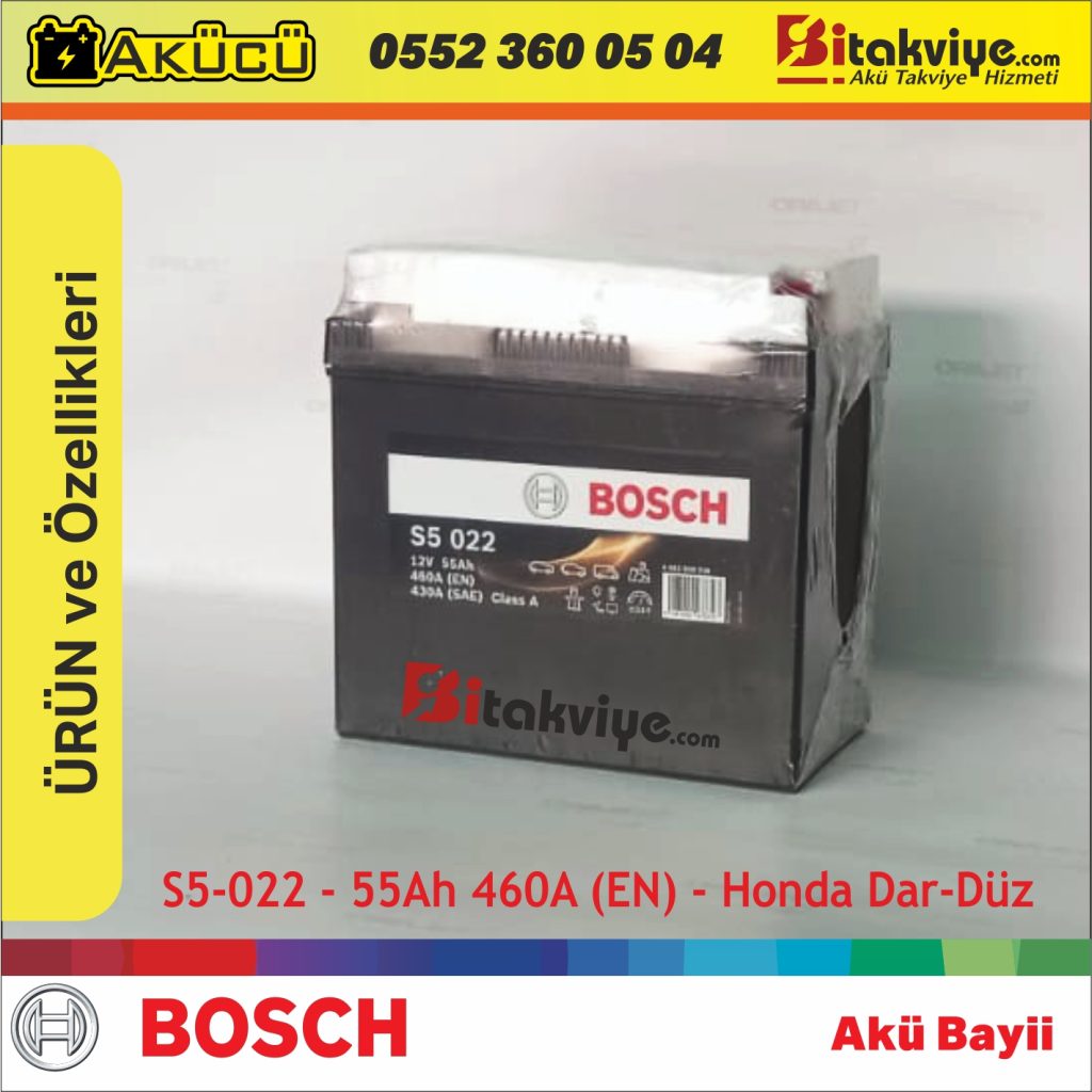 Bosch 55 Ah Honda Akü Düz Kutup