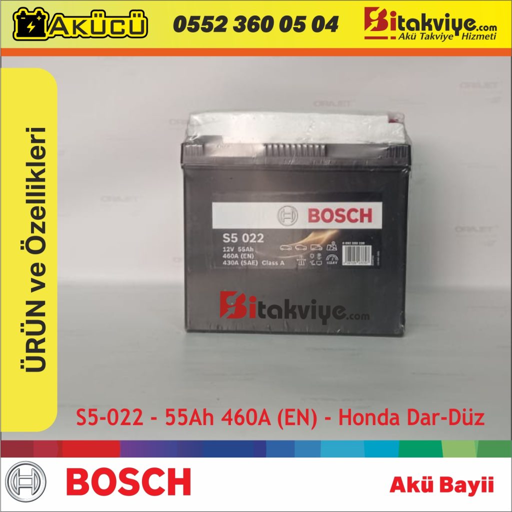 Bosch 55 Ah Honda Akü Düz Kutup