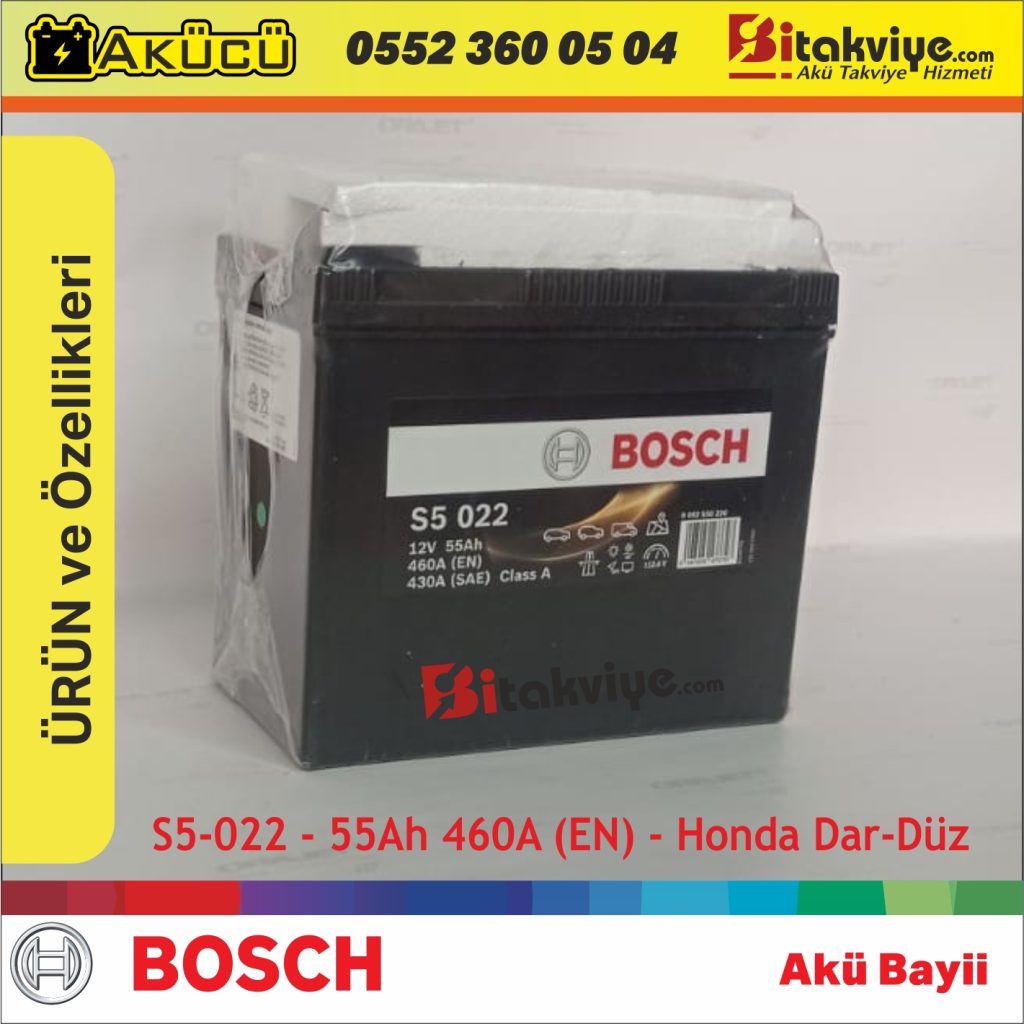 Bosch 55 Ah Honda Akü Düz Kutup