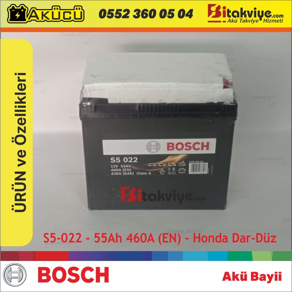 Bosch 55 Ah Honda Akü Düz Kutup