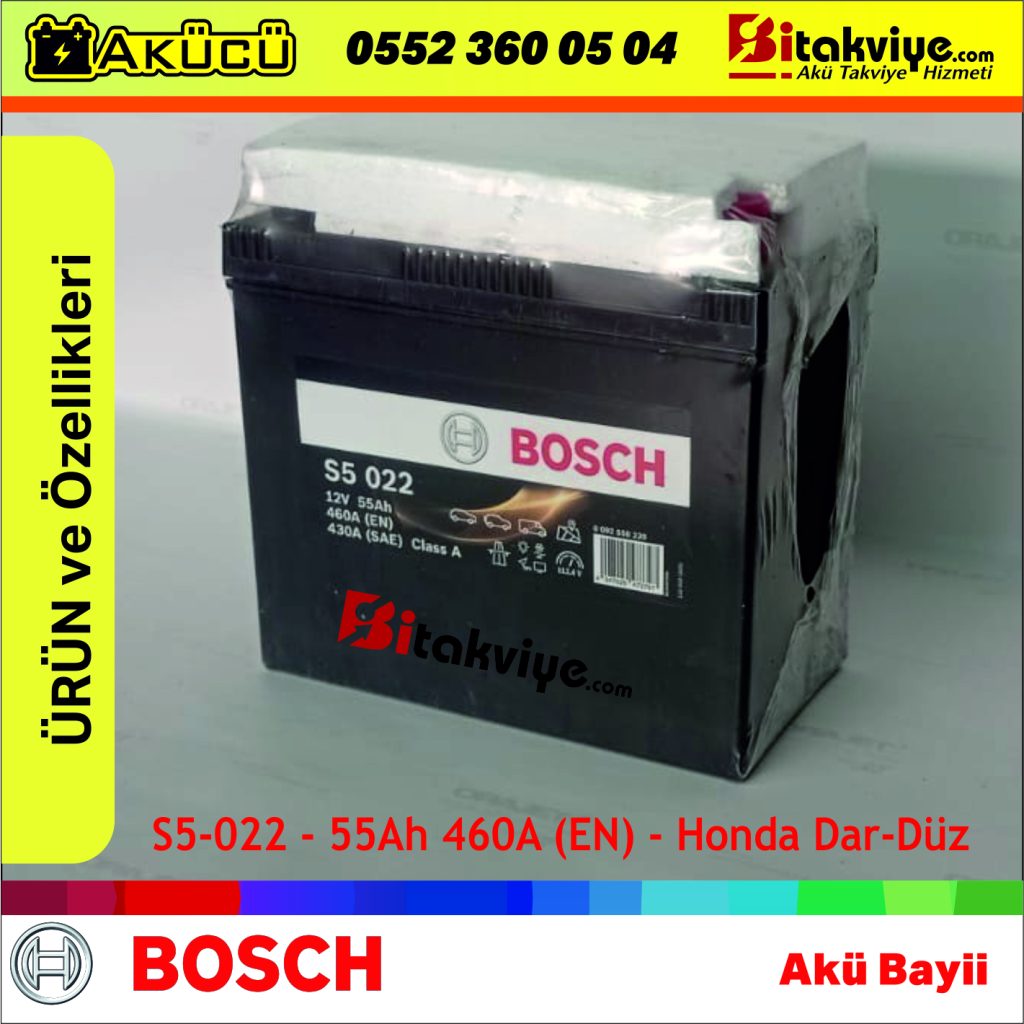 Bosch 55 Ah Honda Akü Düz Kutup