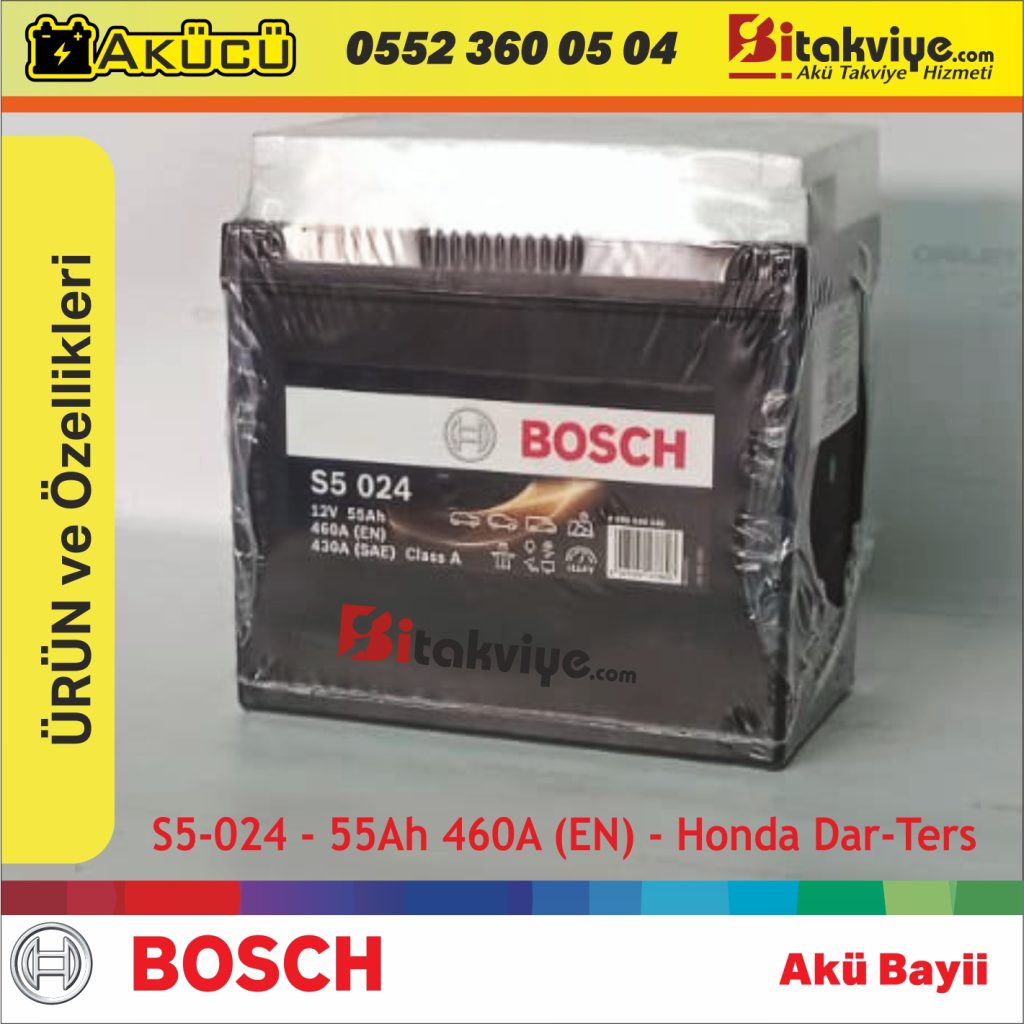 Bosch 55 Ah Ters Kutup Honda Akü
