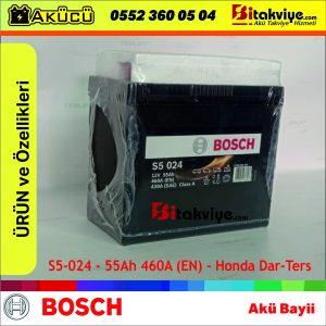 Bosch 55 Ah Ters Kutup Honda Akü