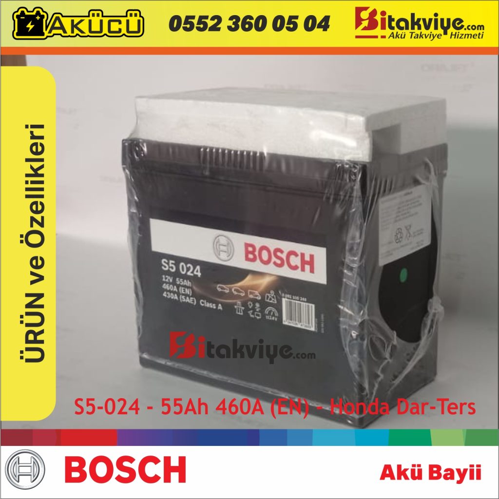 Bosch 55 Ah Ters Kutup Honda Akü