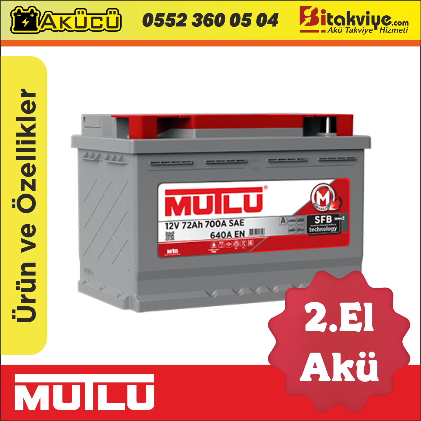 YZCA - Mutlu 72Amper 2.El Akü